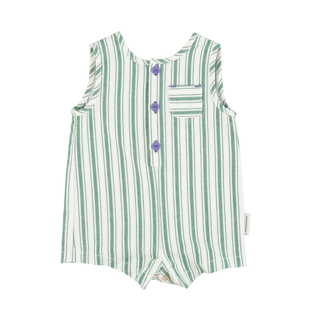 Baby short jumpsuit white w large green stripes piupiuchick 1