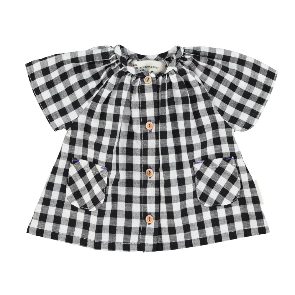Blouse w butterfly sleeves black white checkered piupiuchick baby 1