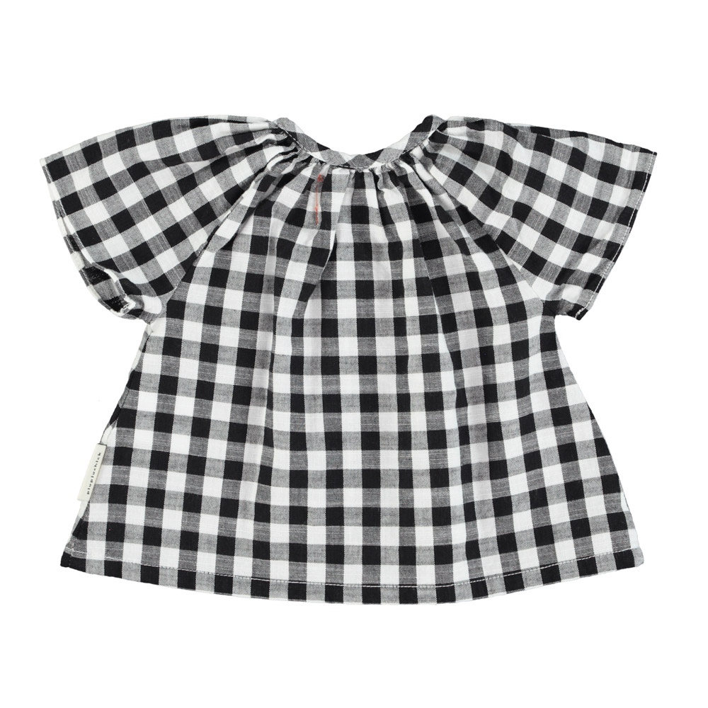 Blouse w butterfly sleeves black white checkered piupiuchick baby 2