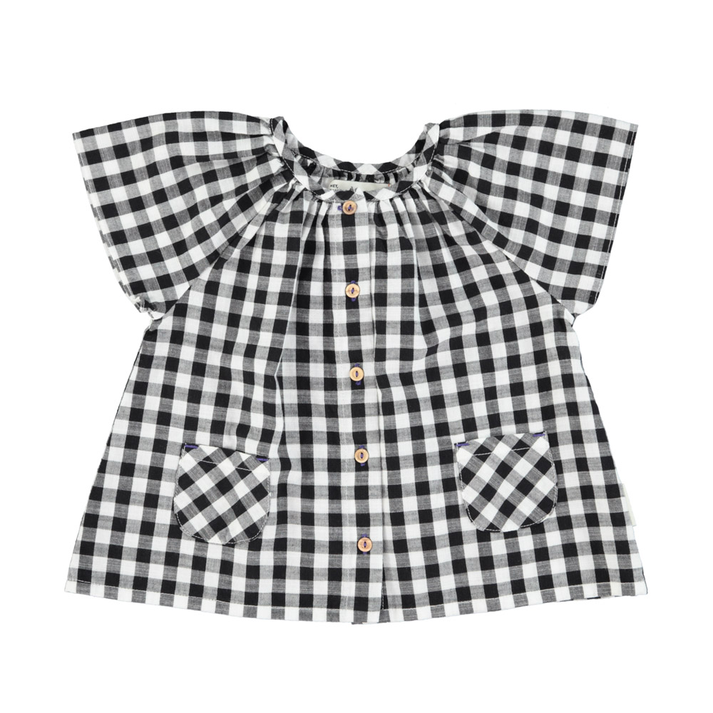 Blouse w butterfly sleeves black white checkered piupiuchick 1