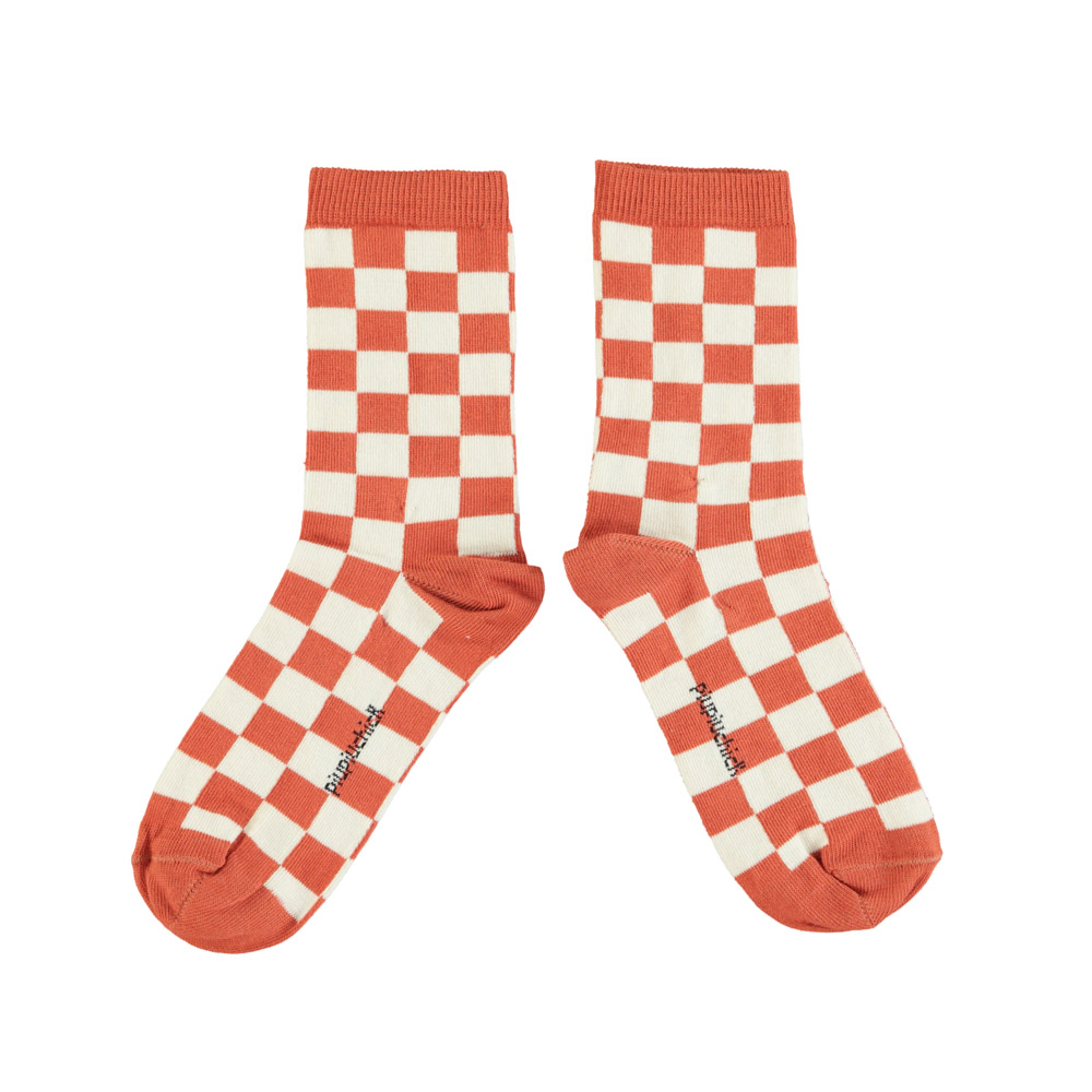 socks ecru terracotta checkered piupiuchick 1