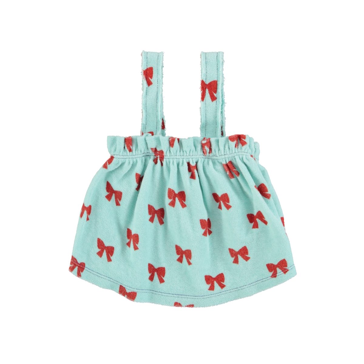 baby top w straps blue w red bows 1