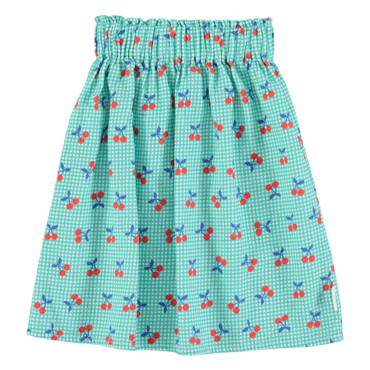 long skirt turquoise white checkered w cherries 1