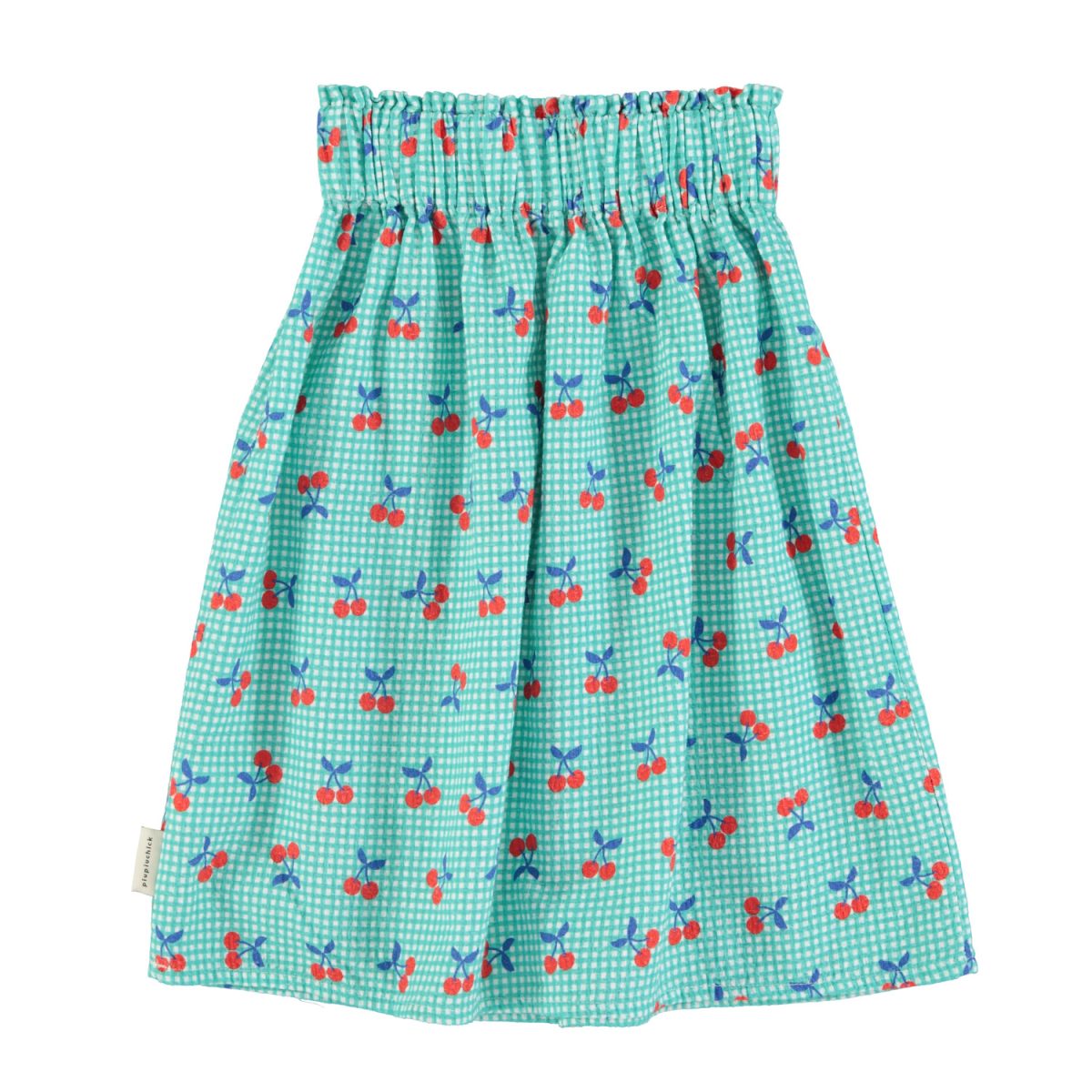 long skirt turquoise white checkered w cherries 2