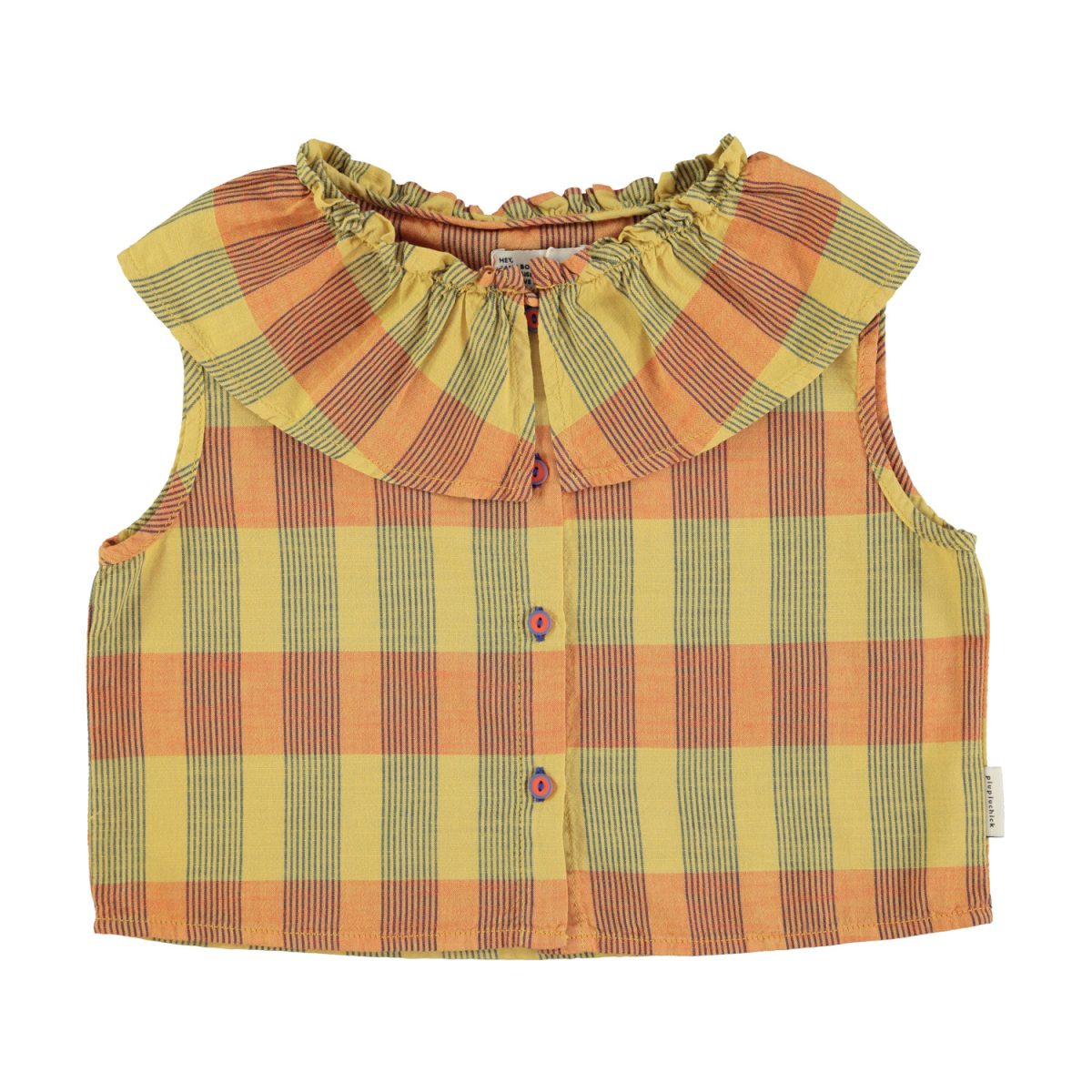 sleeveless blouse w collar mustard checkered 1