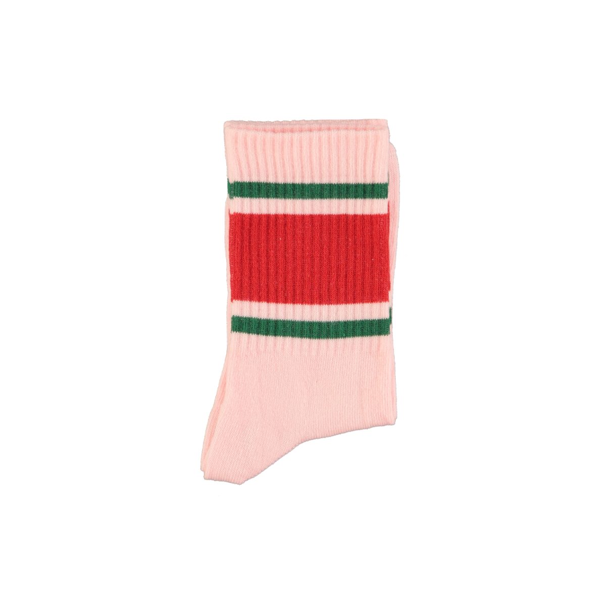 socks pink w red green stripes 1