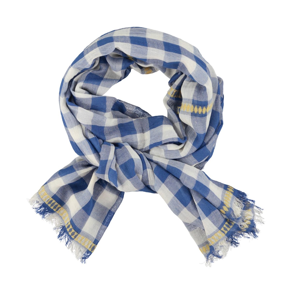 Scarf Blue ecru checkered 1