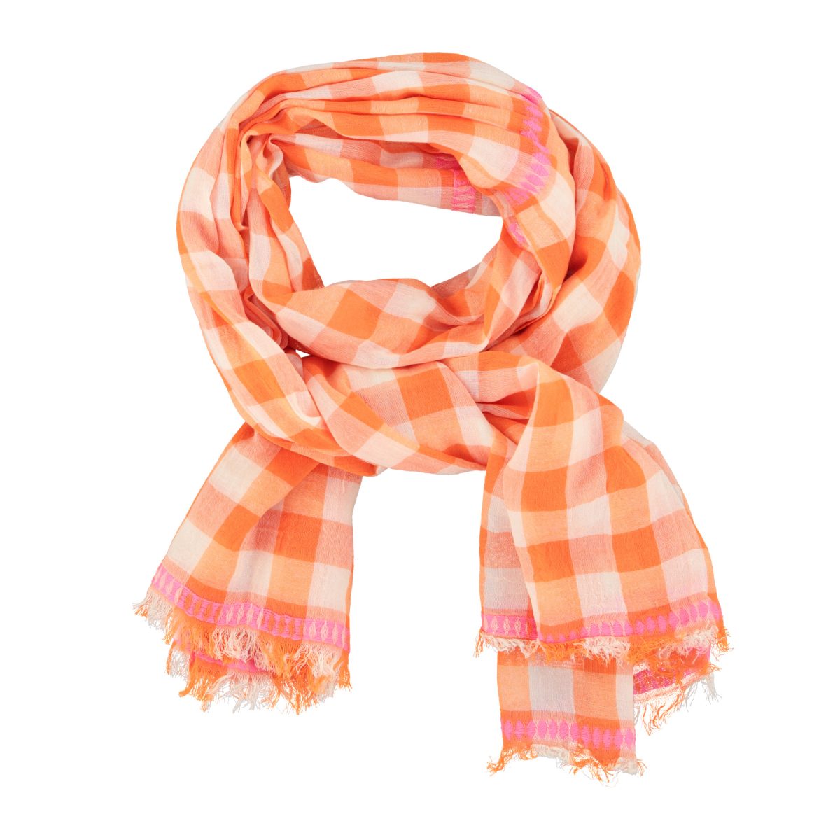 Scarf Orange ecru checkered 1