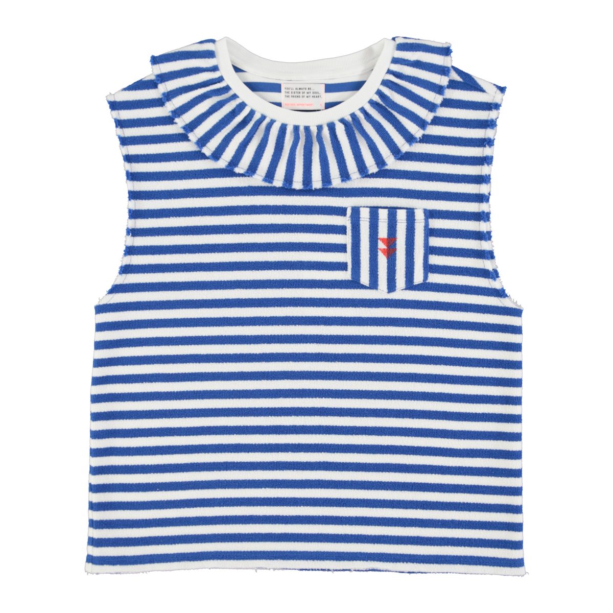 Sleeveless t shirt w collar Blue ecru stripes 1