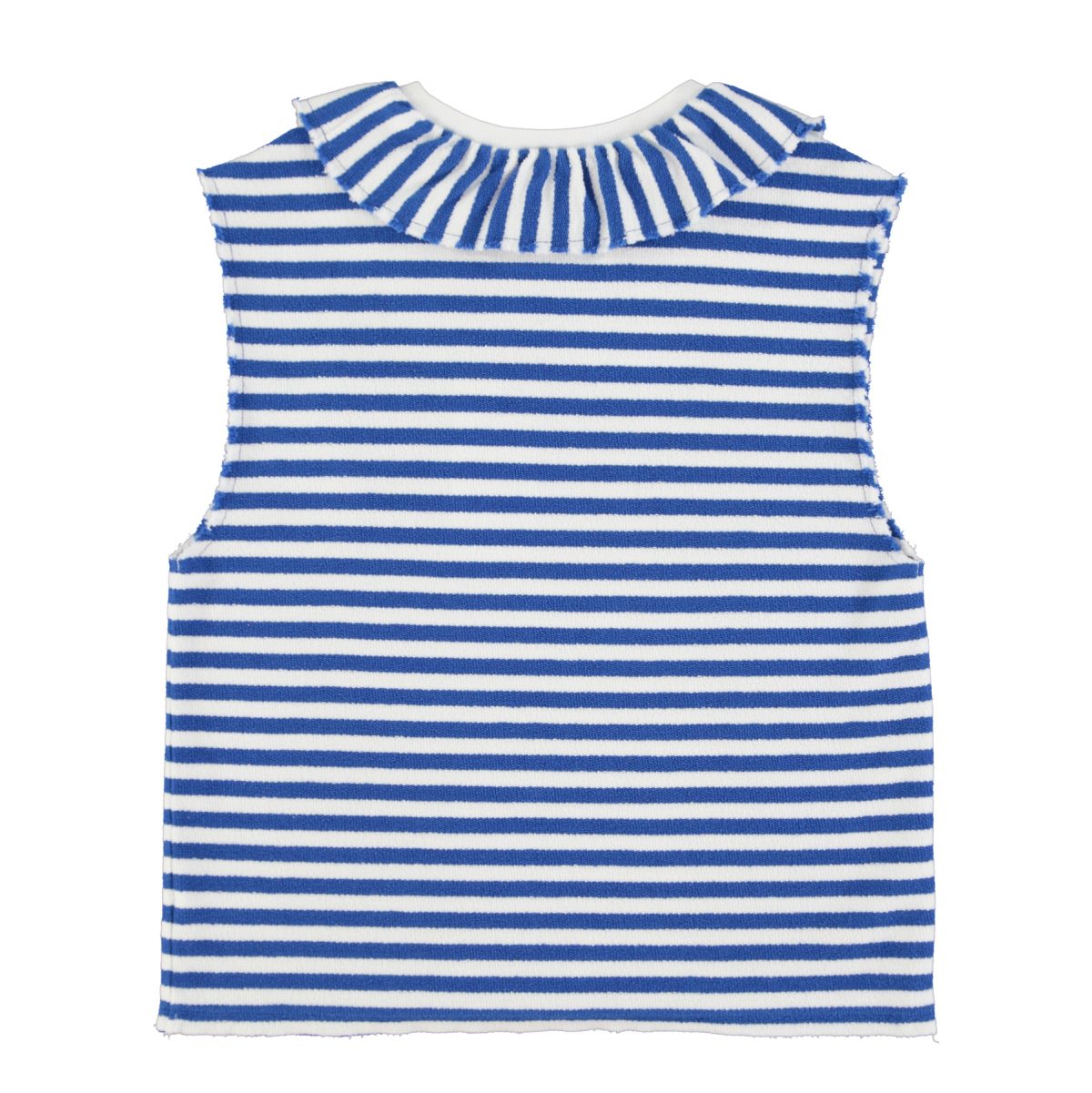 Sleeveless t shirt w collar Blue ecru stripes 2