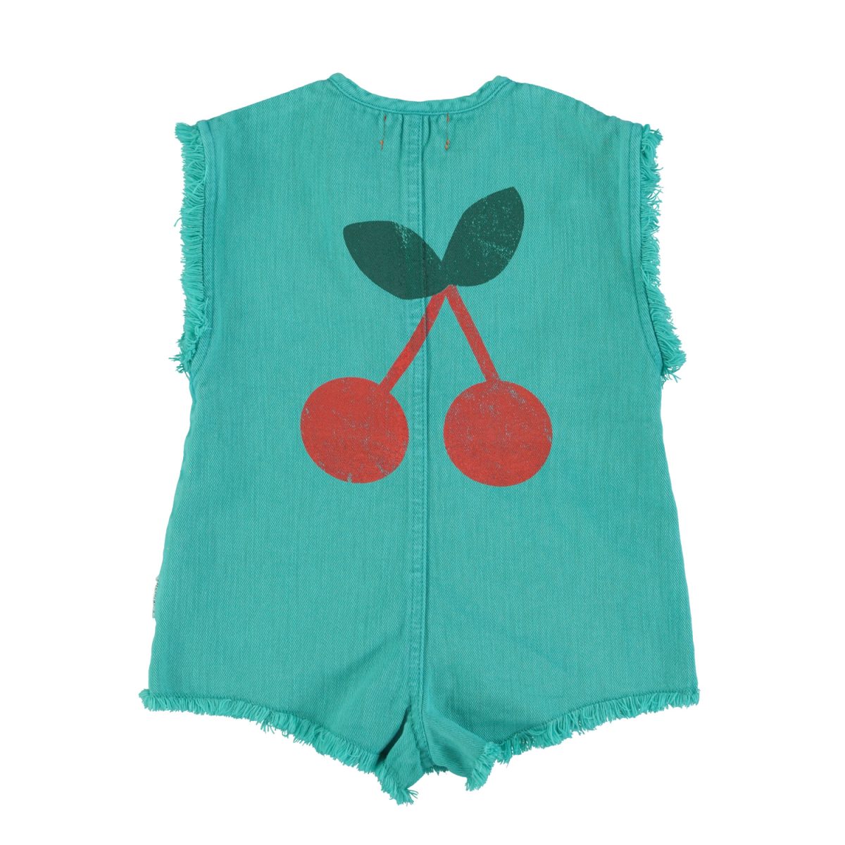 short sleeveless jumpsuit turquoise w cherry print 2