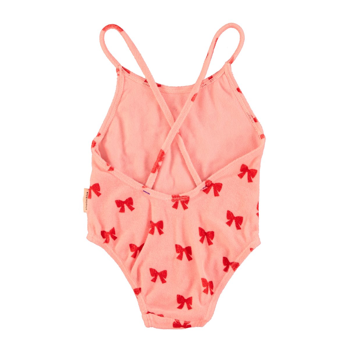 swimsuit w crossed straps pink w red bows 2