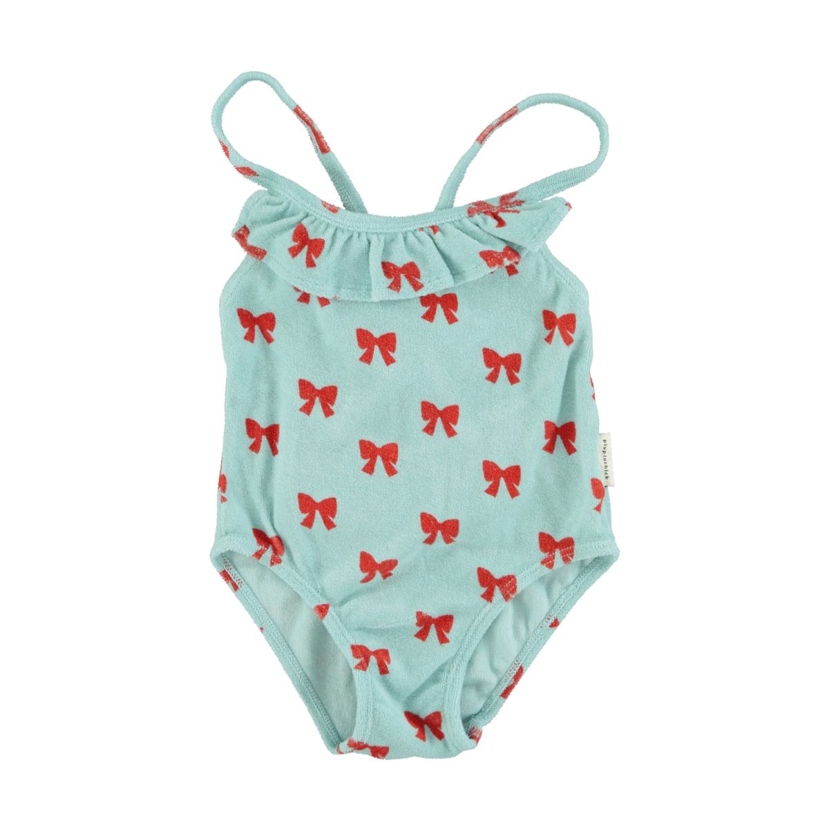 swimsuit w ruffles blue w red bows 1