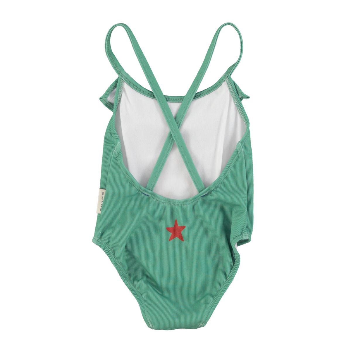 swimsuit w ruffles green w cherry print 2