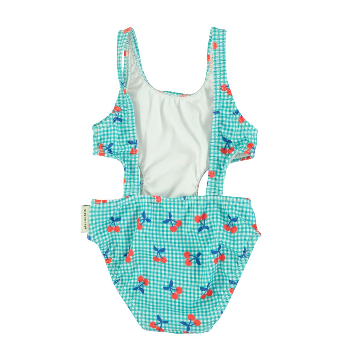 trikini turquoise white checkered w cherries 2