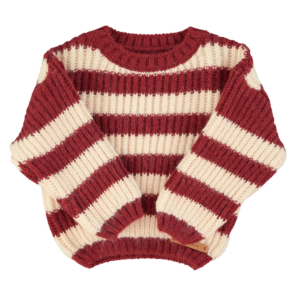 _Knitted sweater | Bordeaux & light pink stripes_piupiuchick_1 Jersey rayas - Imagen 1