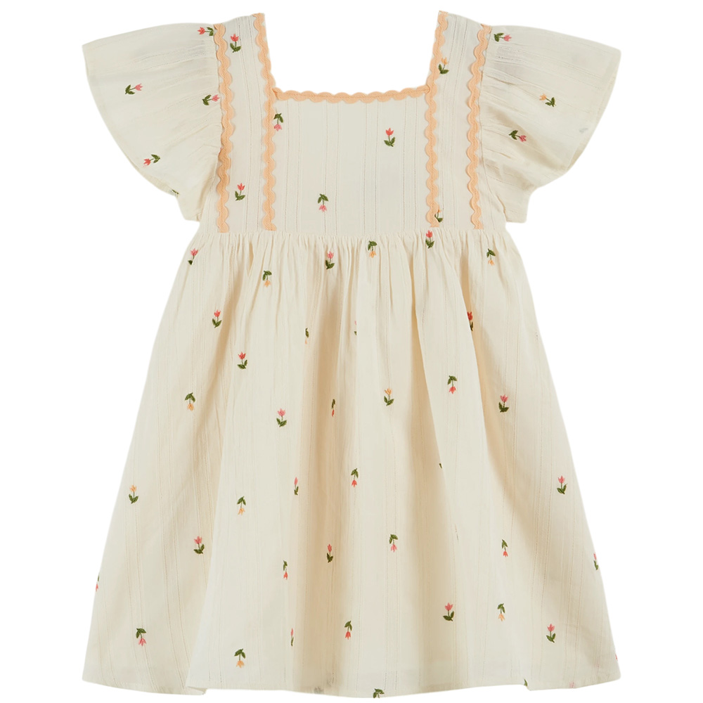 AD139-creme-01 Vestido bordado Tulipanes - Imagen 1