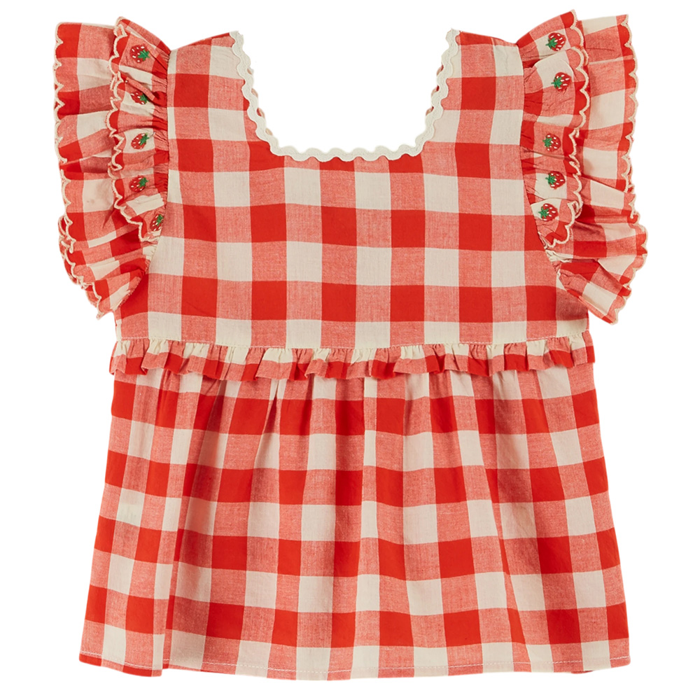 AD191-vichy-rouge-01 Camisa vichy roja bordado fresitas - Imagen 1